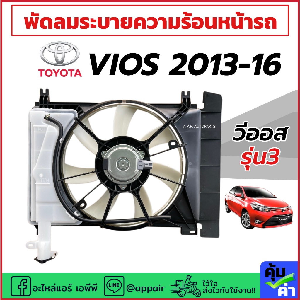 พัดลมแอร์ Toyota Vios Yaris รุ่น3 ปี2013-2016 (ครบชุดพร้อมโครง+ใบพัด FK032) พัดลมระบายความร้อน วีออส ยาริส โครงพัดลม