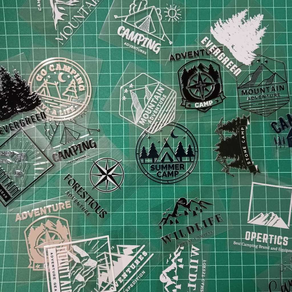 ✨ สติกเกอร์ UV ตัวนูนกันน้ำ ✨ ลาย Camp Set.3 – ขาว-ดำ ⛺⚫⚪ สำหรับสายเดินป่า & สายชิว ที่ชอบความมินิมอล