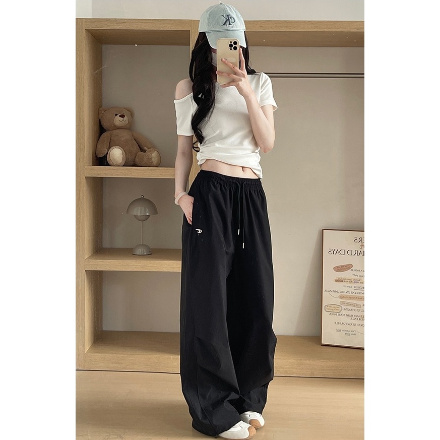 ชุดเอี๊ยมย้อนยุคสไตล์อเมริกัน กางเกงลำลองผู้หญิง หลวม ผ้าร่ม - รูปที่ 2