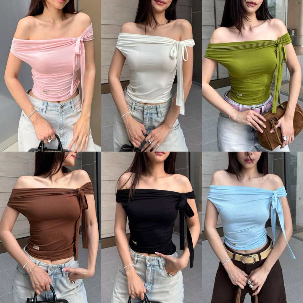 RUDY – BOW TIE TOP (VDO ลด 25%)  ️ ปาดไหล่ผูกโบว์น่ารักมากค่ะใส่ได้หลายแบบ – โปรปัง