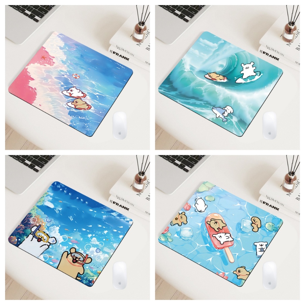 ​​แผ่นรองเม้าส์สำหรับเกมเมอร์ 30x25cm ลายหมีน้อยเล่นกระดานโต้คลื่น​
