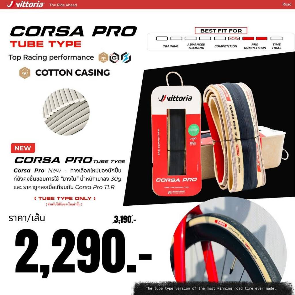 ใหม่ล่าสุด!! ยางนอกเสือหมอบ Vittoria Corsa PRO Tube Type