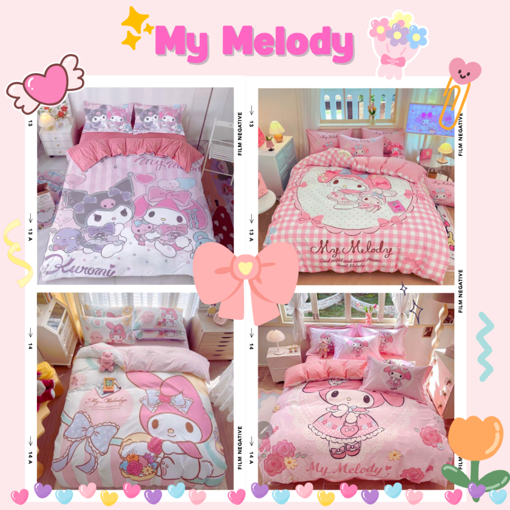 ชุดผ้าปูที่นอนมายเมโลดี้ My Melody ครบชุด 6 ชิ้น พร้อมผ้านวม 6 ฟุต ผ้าปูที่นอนใช้กับของที่นอนไม่เกิน 12นิ้ว