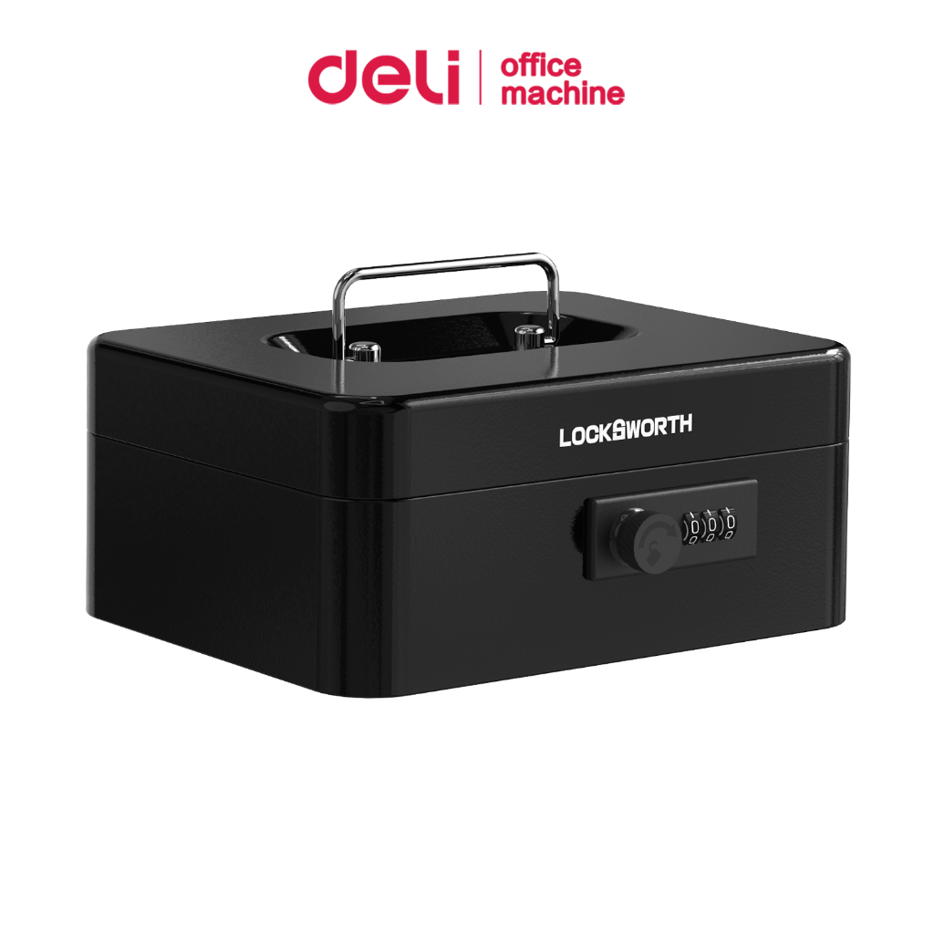 Deli เซฟหิ้ว กล่องเหล็กเก็บเงิน กล่องเซฟ เซฟอเนกประสงค์ แบบใส่รหัส มีหูหิ้ว พร้อมกุญแจ Cash Box