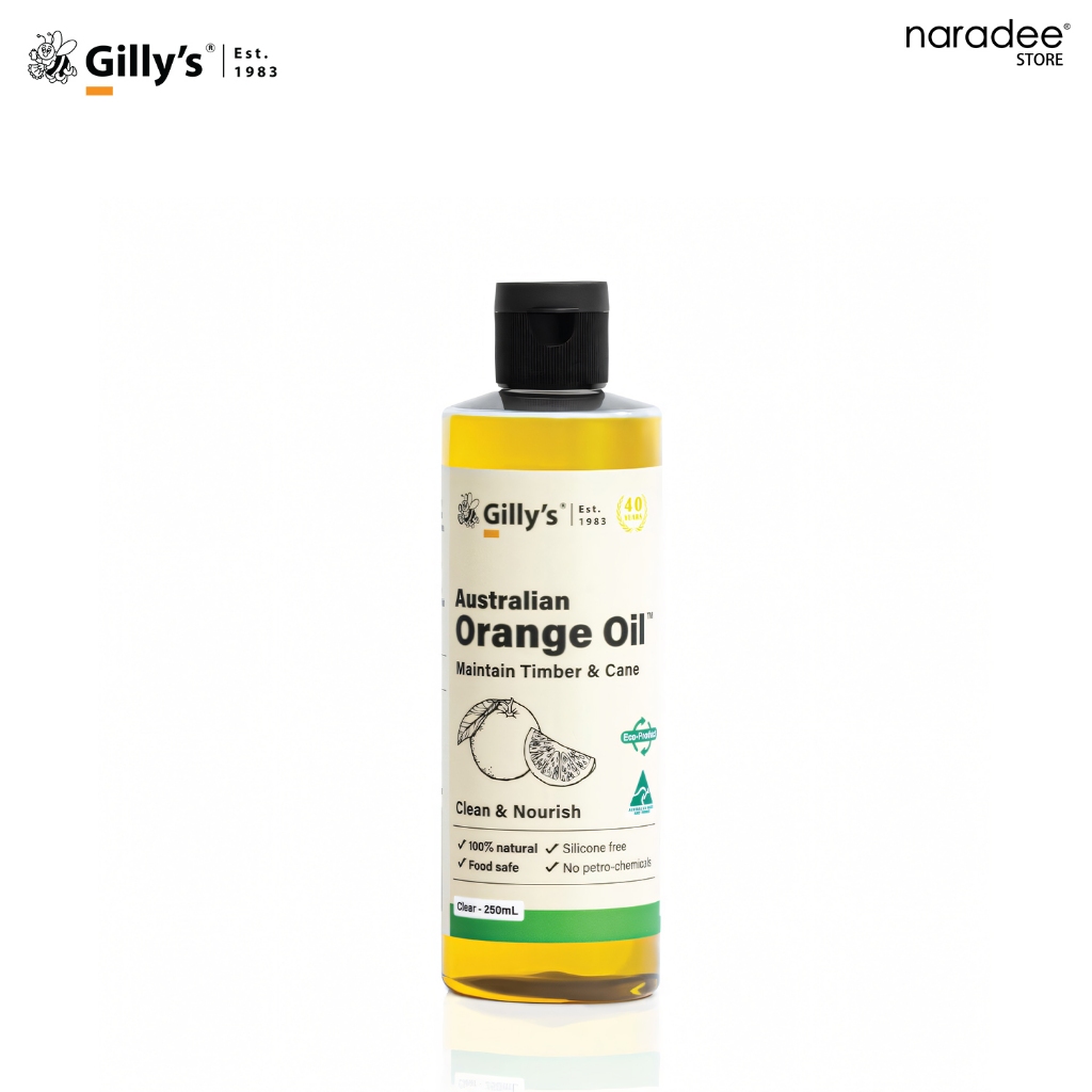 Gilly's กิลลี่ส์ ออเรนจ์ ออยล์ 250 มล. - สำหรับดูแลรักษาเฟอร์นิเจอร์ไม้ ส่วนประกอบหลักสกัดจากพืช 100% Food safe
