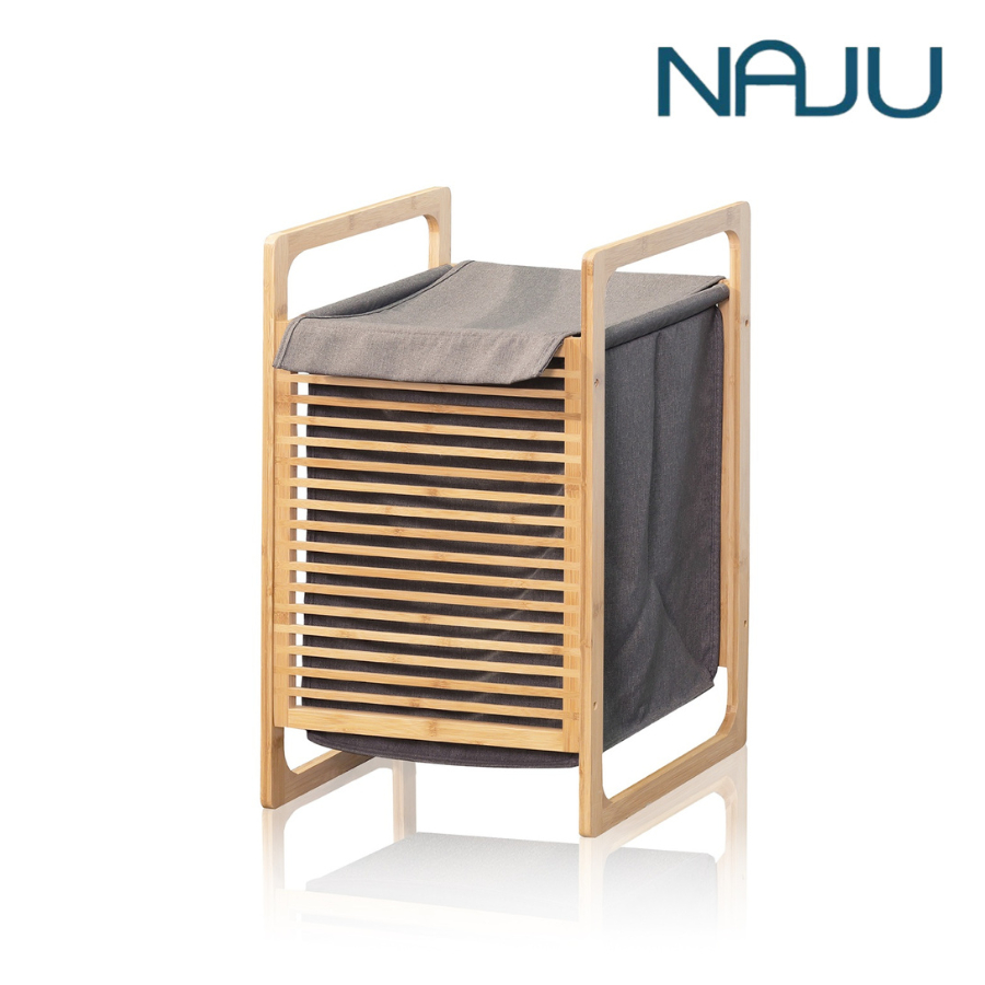 Naju ตะกร้าผ้า Laundry Basket มีฝาปิด กันน้ำ ป้องกันฝุ่น โครงไม้ไผ่แข็งแรง ใช้งานทนทาน คุณภาพดี