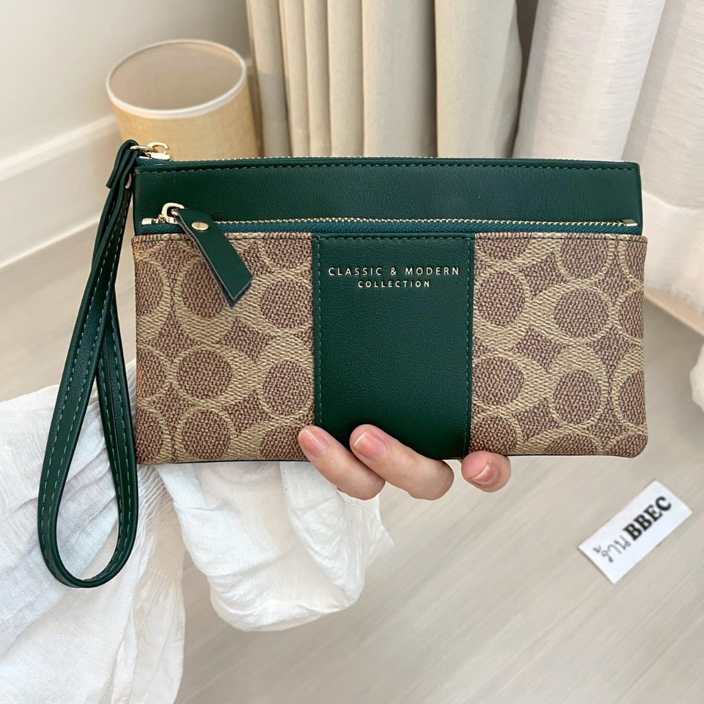 กระเป๋าสตางค์ใบยาวสไตล์เรียบง่าย 2 ซิปทรงบาง Tailian