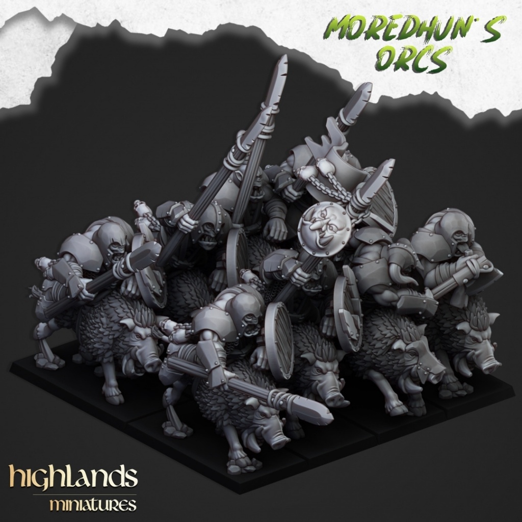 Mounted Orcs with Spears - Moredhun's Orcs - Humanoid Orc Beast Boar / 32mm scale 3D printed miniatu