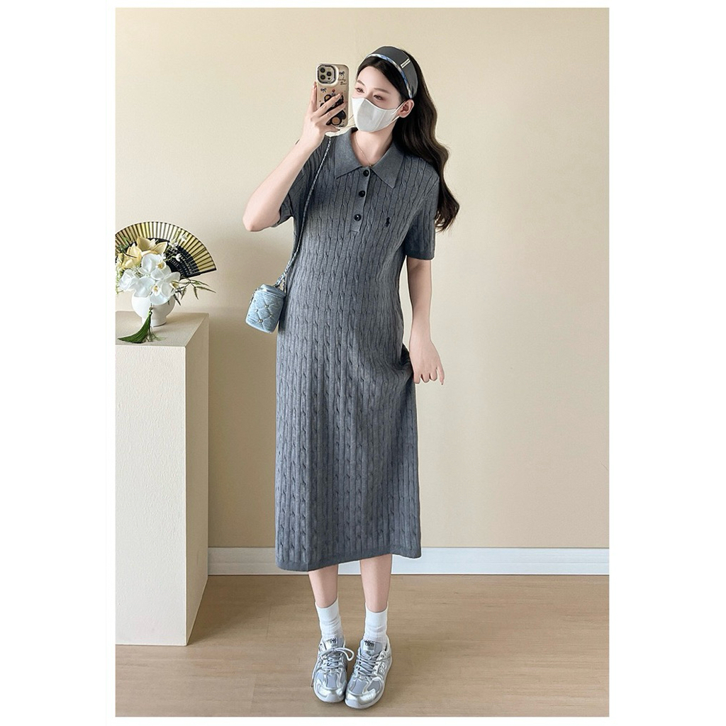 ชุดคลุมท้องคอปกผ้าไหมพรมยืดนิ่ม ใส่สบาย มีซิปให้นมได้ - รูปที่ 2