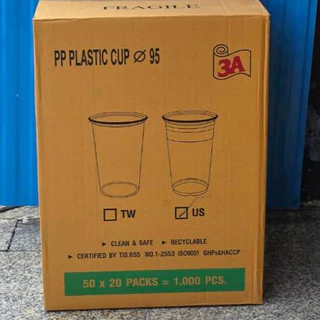 *ปาก95ตรา3A*แก้วPP 22oz เรียบ ตรา3A บรรจุ20แถว/ลัง1,000ใบ(50ใบ/แพ็ค)