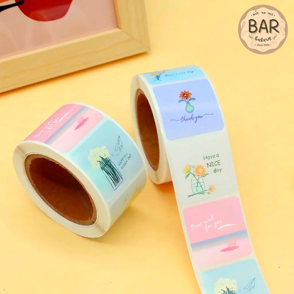 สติ๊กเกอร์ม้วน 300/500 ดวง มีให้เลือกหลายแบบ หลายทรง สติกเกอร์แทนคำขอบคุณ ลายน่ารัก สติกเกอร์สำหรับร้านเบเกอรี่ - รูปที่ 2