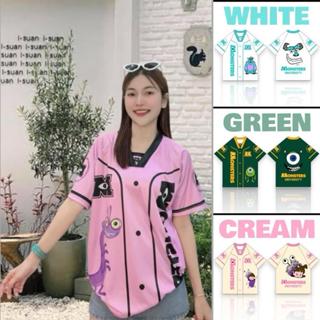 ( N133 ) เสื้อยืด ลายกระดุมการ์ตูน Monsters คอวีปิด Sport มี…