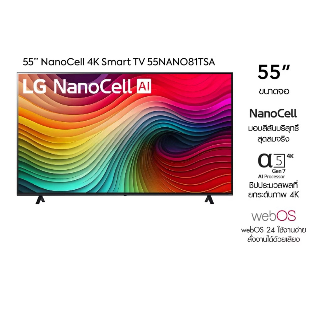 LG รุ่น 55NANO81TSA ขนาด 55 นิ้ว NANO81 4K Smart TV NanoCell ปี 2024 รับประกันศูนย์ 2 ปี เมื่อลงทะเบ