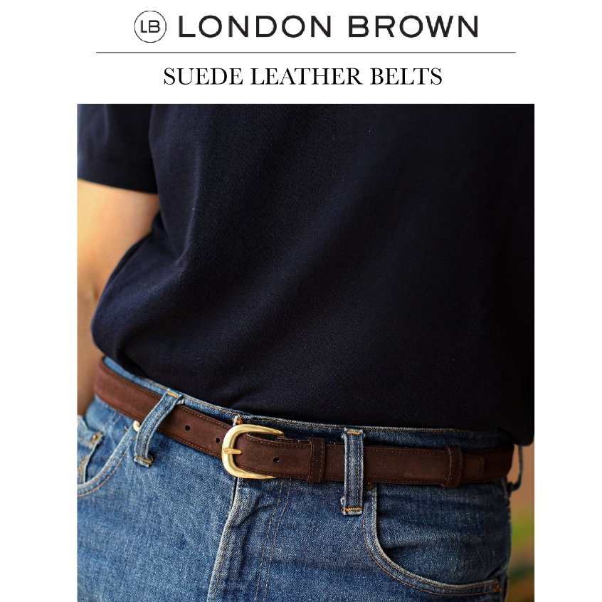 LONDON BROWN - SUEDE LEATHER BELTS  2.5CM เข็มขัดหนังกลับ สี walnut /สี black