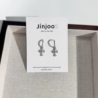 Jinjoo ต่างหูห่วงไม้กางเขน รุ่น Seraphina Cross Hoops ประดับจี้รูปไม้กางเขนแบบหรูหราละเอียดอ่อน (ราคาต่อคู่)รหัส EB38