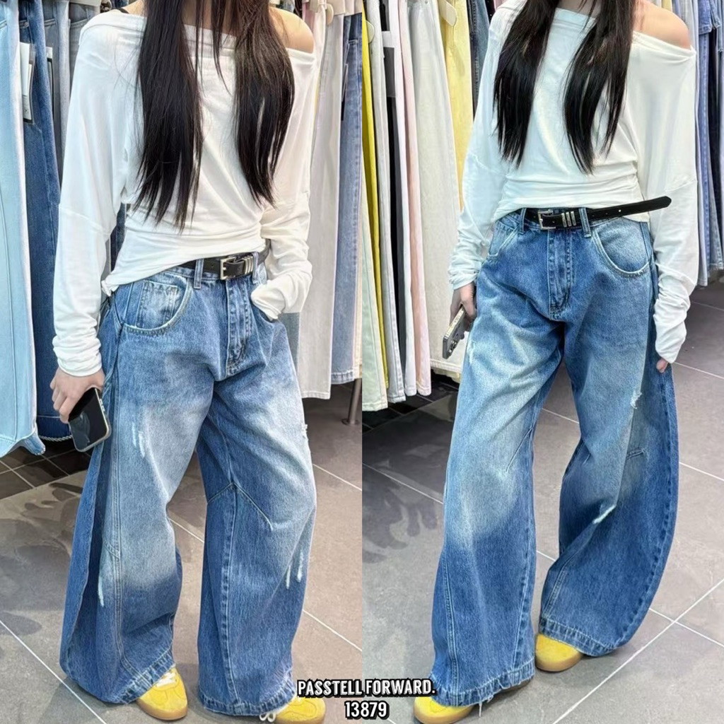 Korea darim balloon jeans  With black belt กางเกงยีนทรงบอลลูน ผ้ายีนฟอกสีเข้มทรงสวย แนะนำเลยค้าาา มา