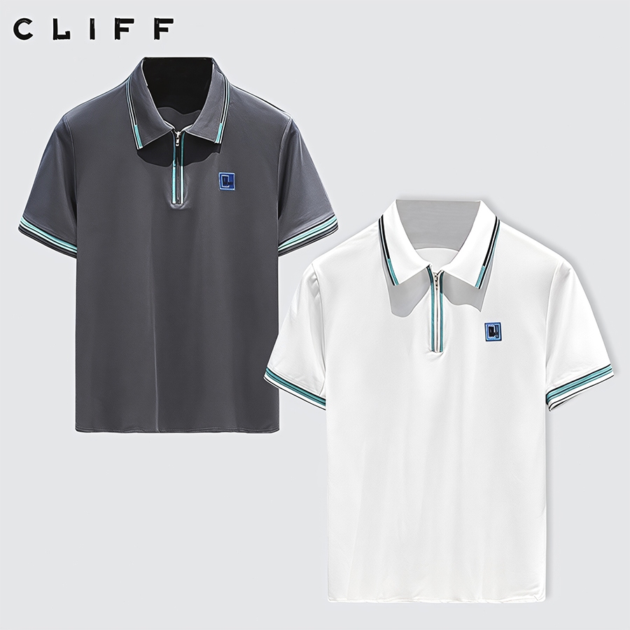 CLIFF เสื้อโปโลผู้ชาย ซิปครึ่ง ความรู้สึกระดับสูง ฤดูร้อนรุ่นใหม่ ธุรกิจลำลอง
