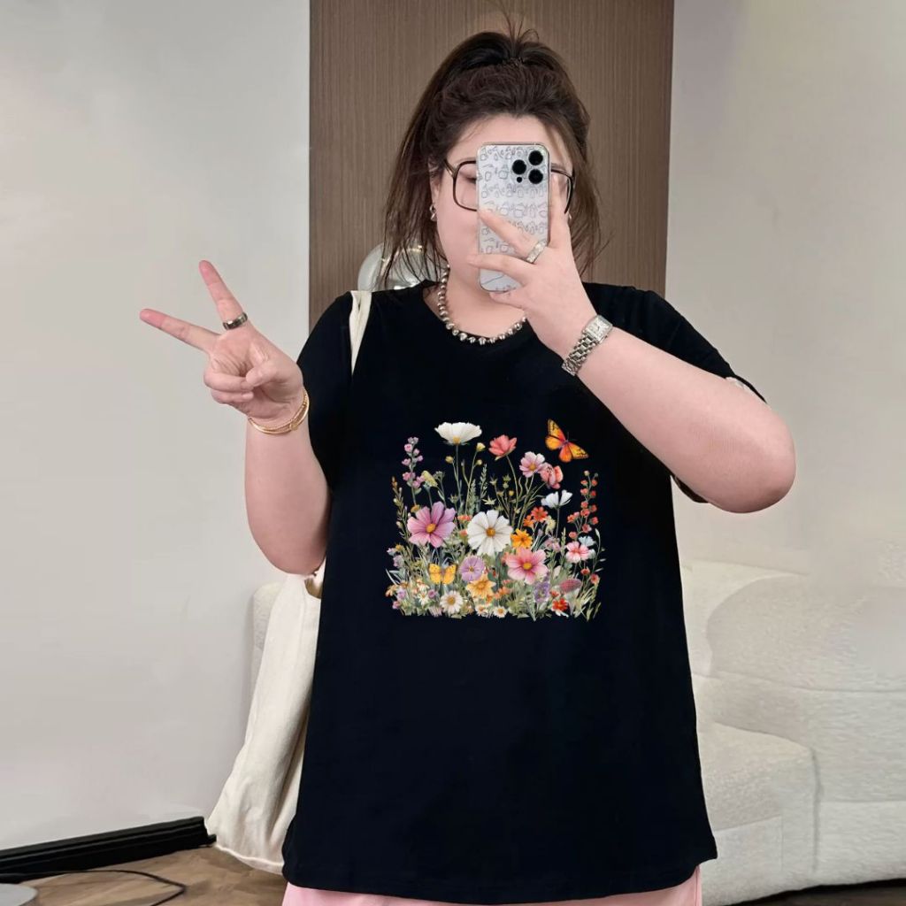 TeddyTee💖เสื้อผ้าแฟชั่น เสื้อยืด oversize สวมใส่สบาย ลายพิมพ์ "FLOWERS"❣️ สไตล์เกาหลี  ไม่ต้องรีด แนวสตรีท ผ้าฝ้าย100% 