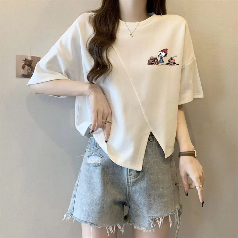 เสื้อครอปสาวอวบไซส์ใหญ่น่ารักๆ oversize เสื้อผ้าแฟชั่นมาใหม่ เสื้อยืดแขนสั้นผู้หญิงแบบหลวมสไตล์เกาหลี ลายการ์ตูนญี่ปุ่น thumbnail 5