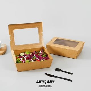 Baking barn (50ชิ้น/แพ็ค) กล่องอาหารกระดาษ พร้อมฝาหน้าต่าง (900ml,1200ml,1600ml,2100ml) ใส่อาหาร ขนม เค้ก Lunch box