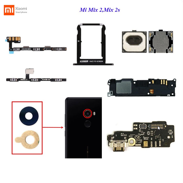 อะไหล่มือถือ Xiaomi Mi Mix 2/Mi Mix 2s/สายแพร/ลำโพงหูฟัง/กระดิ่งเสียงเรียกเข้า/กระจกเลนส์กล้อง/ถาดใส