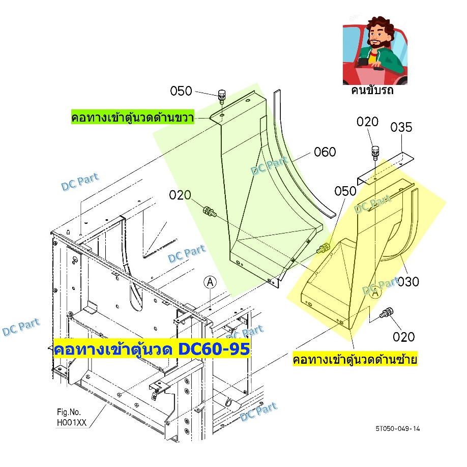 คอทางเข้าตู้นวด วัสดุสแตนเลส หนา 2 มม. รถเกี่ยวข้าวคูโบต้า รุ่น DC60 DC70 DC95