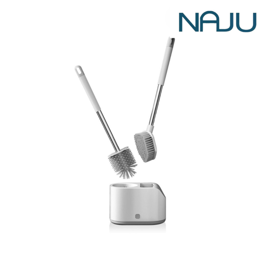 Naju แปรงขัดห้องน้ำ 2in1 พร้อมถังเก็บ แปรงขัดพื้น ไม้ถูห้องน้ำ ที่ขัดส้วม ทำความสะอาดง่าย