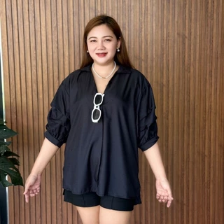 เสื้อเชิ้ตแขนย่น ผ้าคอตตอน ฟรีไซส์/โอเวอร์ไซส์