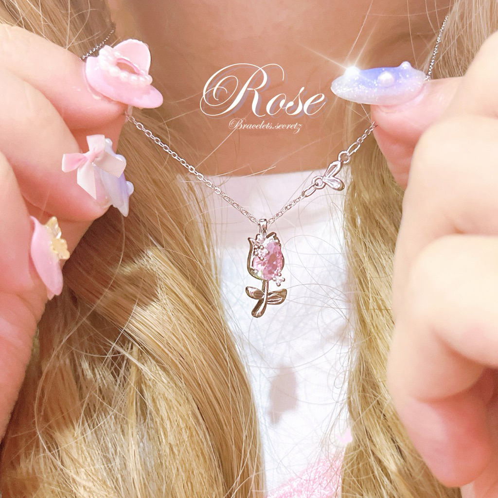 💘ลด 80.-💘โค้ดหน้าร้าน 🎀 พร้อมส่ง 💒 Rosetiny🪞  สร้อยคอเจ้าหญิงชุบเงินแท้ กุหลาบ วาเลนไทน์ (127)