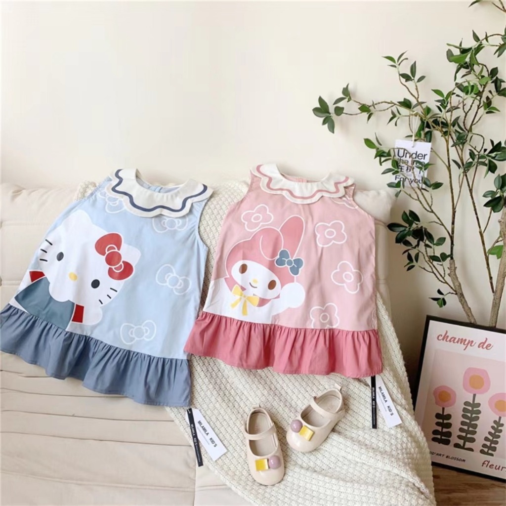 BABY STARSHOP ชุดเด็กลายการ์ตูน ชุดเด็กกระโปรง ชุดเด็กแขนกุด 🍒 สส 90-140CM มี2สีน่ารัก ใส่สบาย M-017 - รูปที่ 3