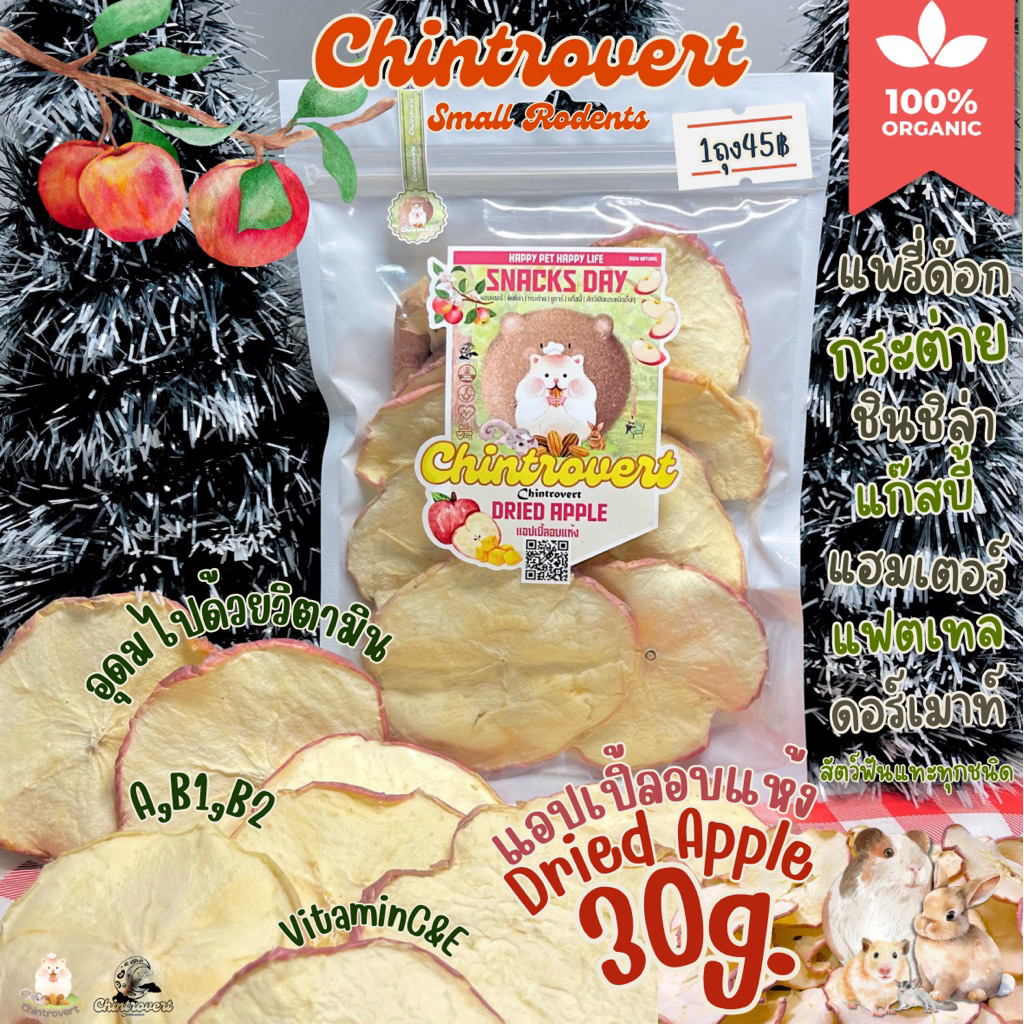 Chintrovert ✨|| แอปเปิ้ลแผ่นอบแห้ง Dried Apples 30 g || ขนมสัตว์ฟันแทะทุกชนิด