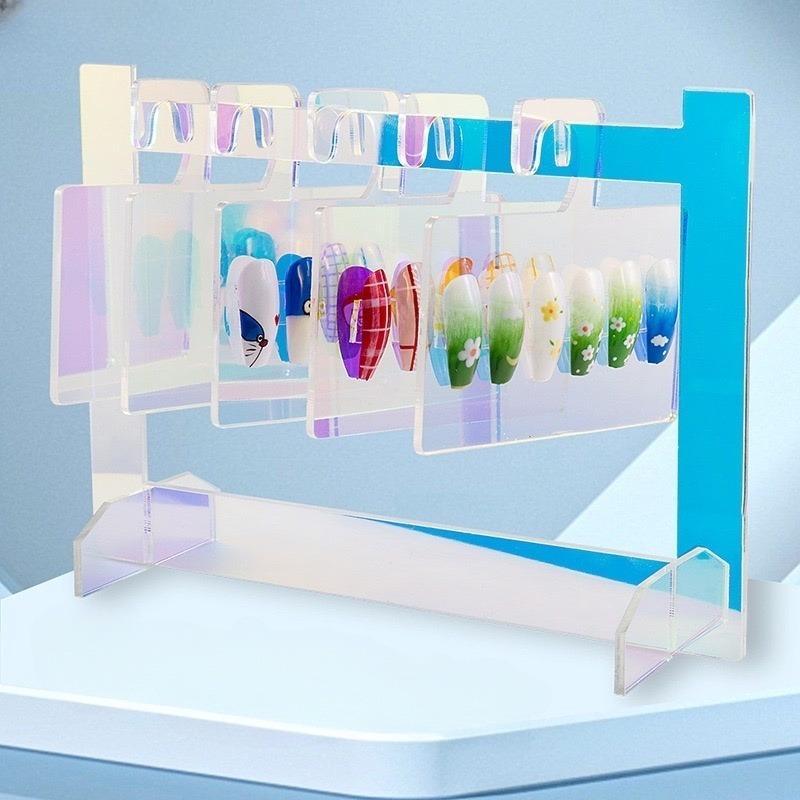 แท่นโชว์ชาร์จผลงานเล็บพร้อม แผ่นแขวน สีออโรร่า ชาร์จโชว์สีเล็บ  เล็บปลอมโชว์สี แขวนได้ถึง 10 อัน