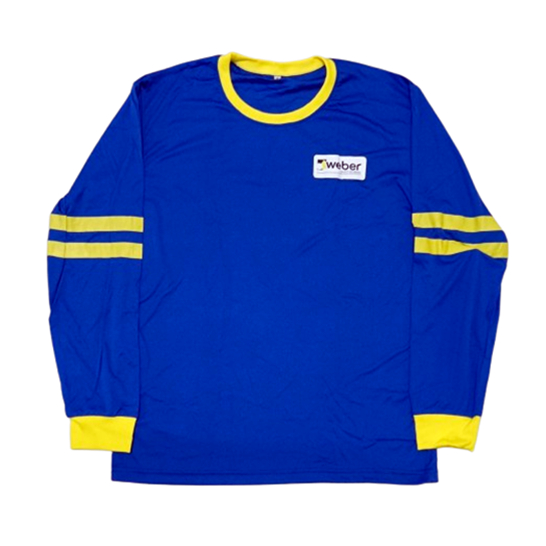 เสื้อยืดช่างแขนยาว เสื้อยืดช่างปูน สีน้ำเงินแถบเหลือง ตราWeber Free Size