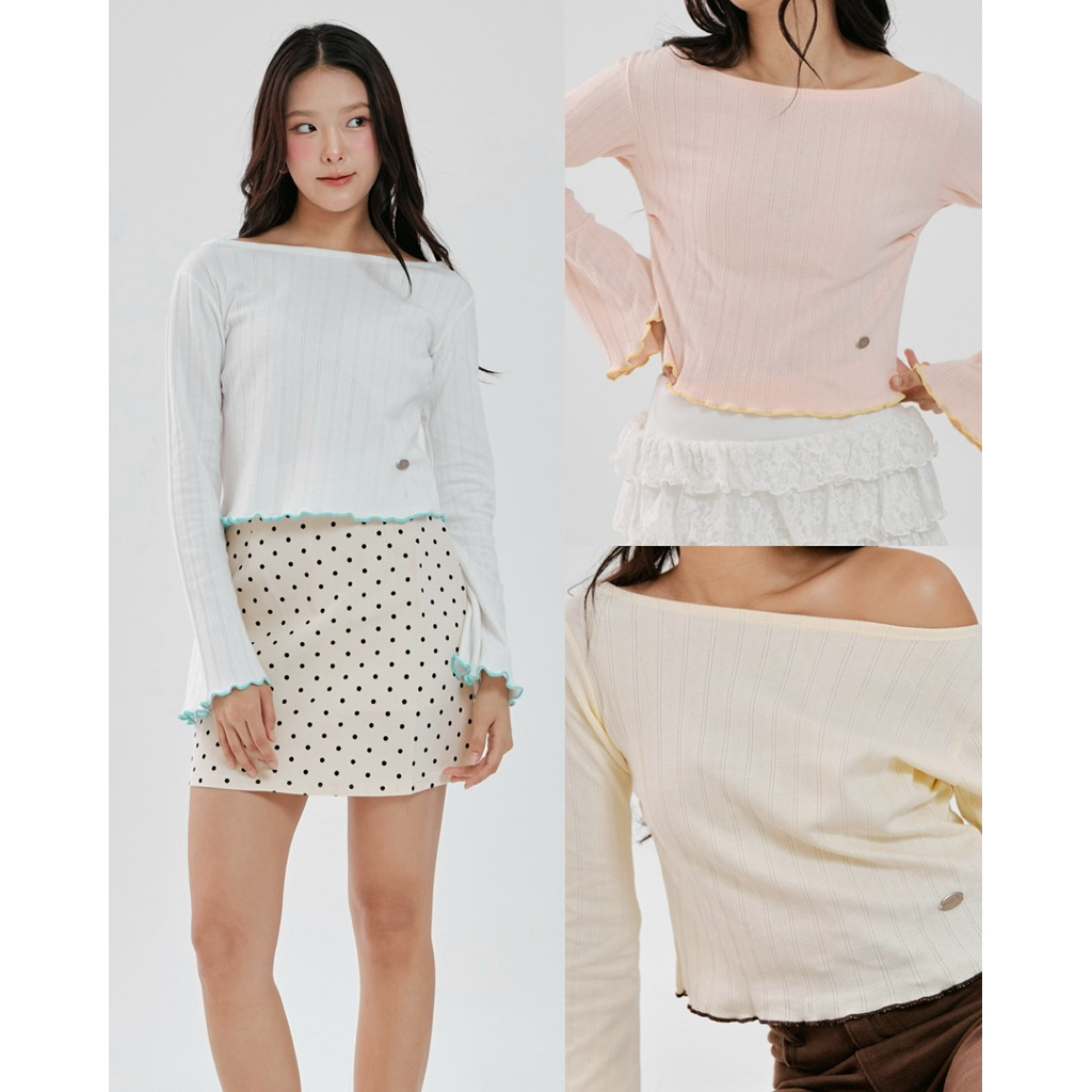 LIBONY | Fluffy Roll Top เสื้อปาดไหล่ แขนกระดิ่ง