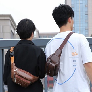 กระเป๋าคาดเอวหนังแฟชั่นผู้ชาย คาดอกคาดเอวเอนกประสงค์