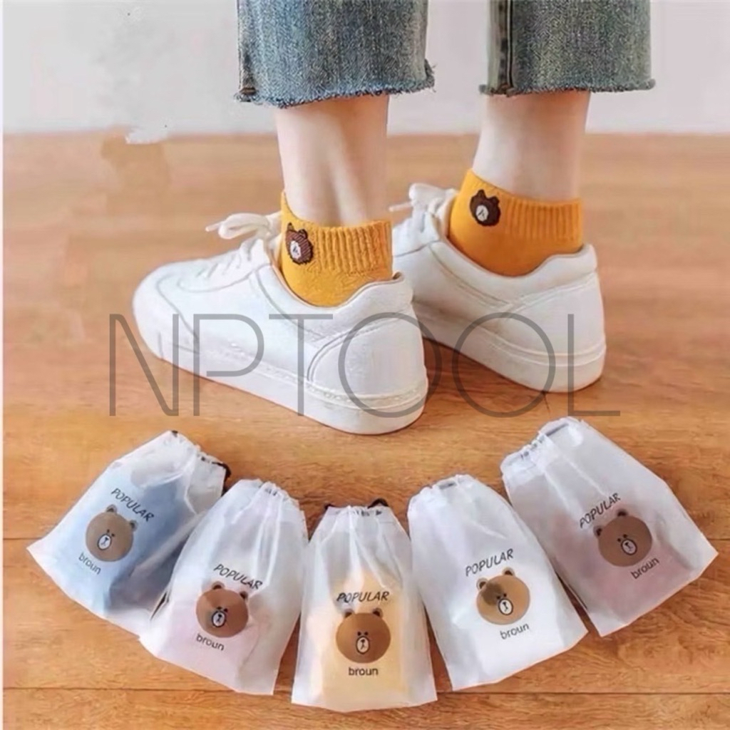 NP-35 ถุงเท้าข้อสั้นหมี   ลายการ์ตูน  สั้น 1แพ็ค 10 คู่ คละสี พร้อมถุง Sock