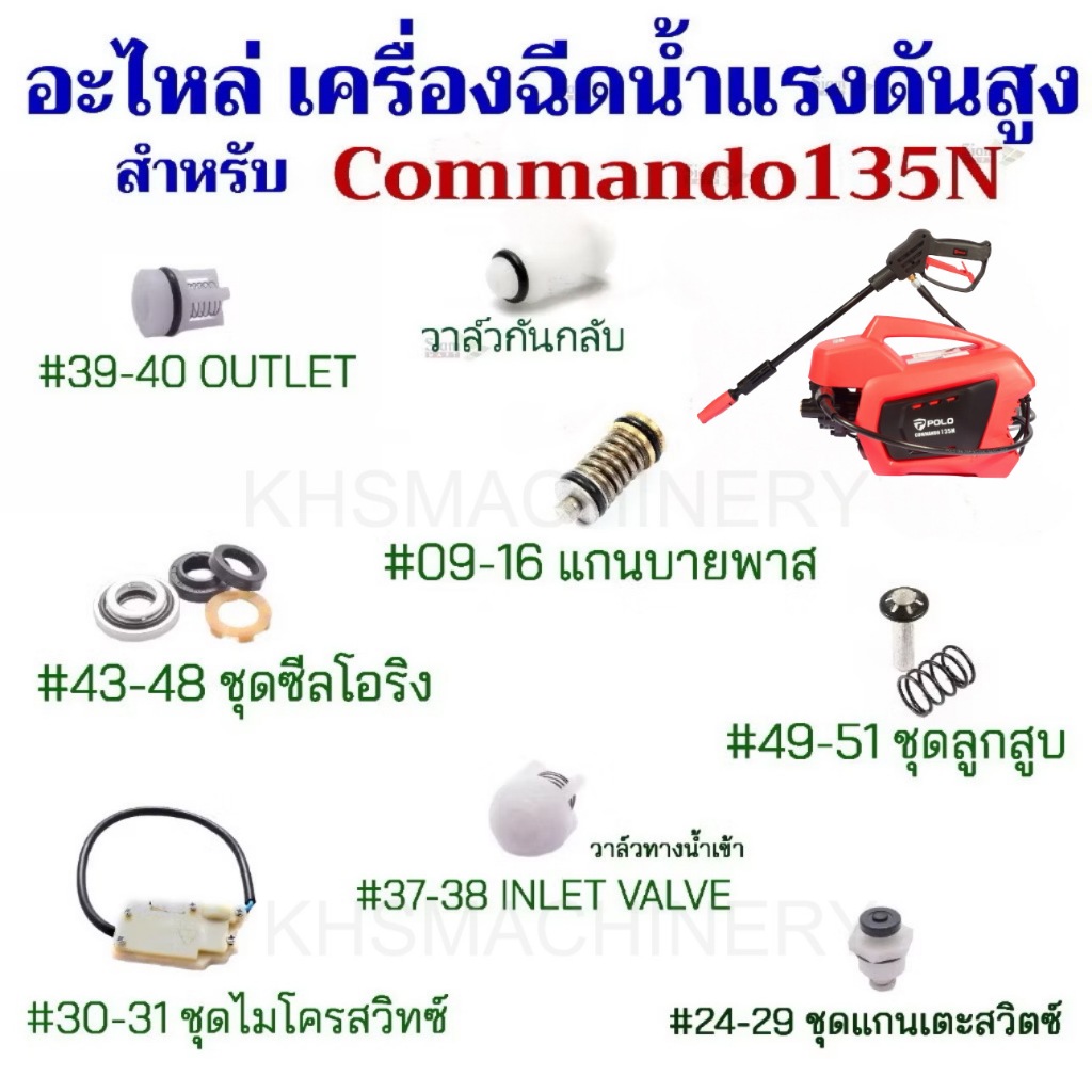 อะไหล่ สำหรับ เครื่องฉีดน้ำแรงดันสูง สำหรับ รุ่น Commando135N