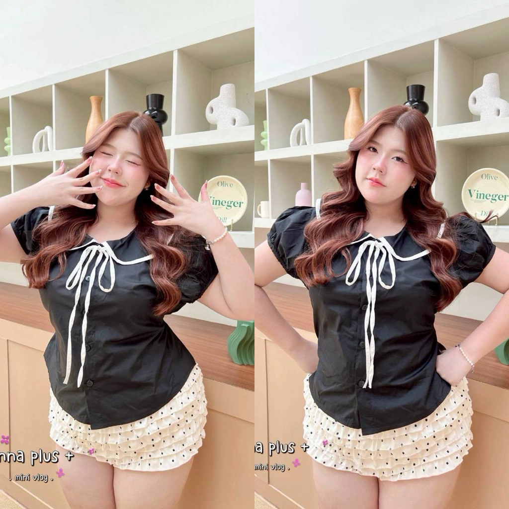 ✅สียีนส์มาเพิ่มค่ะ /AN/ เสื้อคอบัวสาวอวบ ไซส์อก40-52 ลายจุดสุดฮิต กุ๊นตัดขอบพร้อมผูกโบว์ ทรงนี้ใส่น่ารักมาก #พลัสไซส์ - รูปที่ 5
