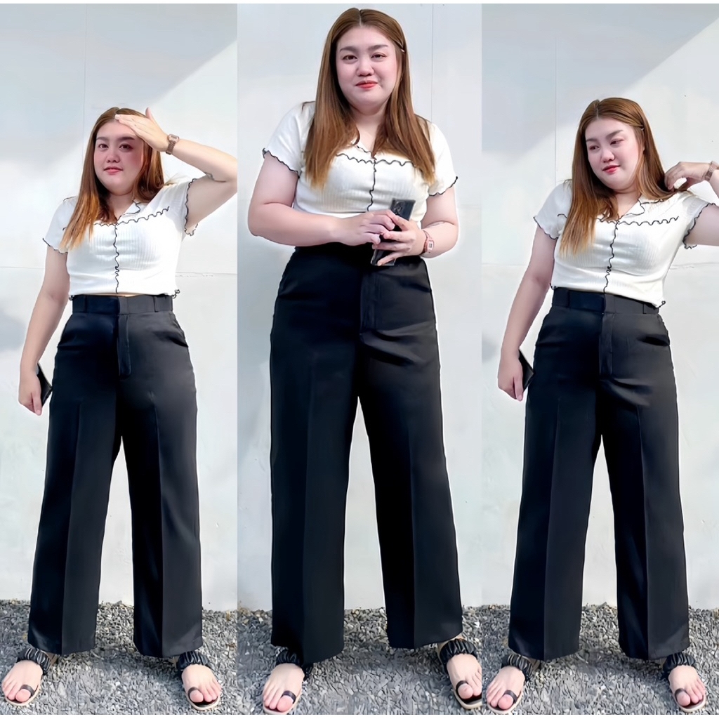 กางเกงขายาวผู้หญิง ทรงขากระบอก เอวสูง S-6XL ผ้าไม่หนาใส่สบาย