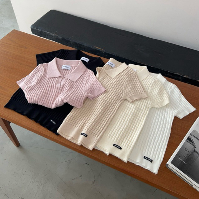 memade.เสื้อโปโล เสื้อไหมพรมลายโซ่ Kusari Polo Knit