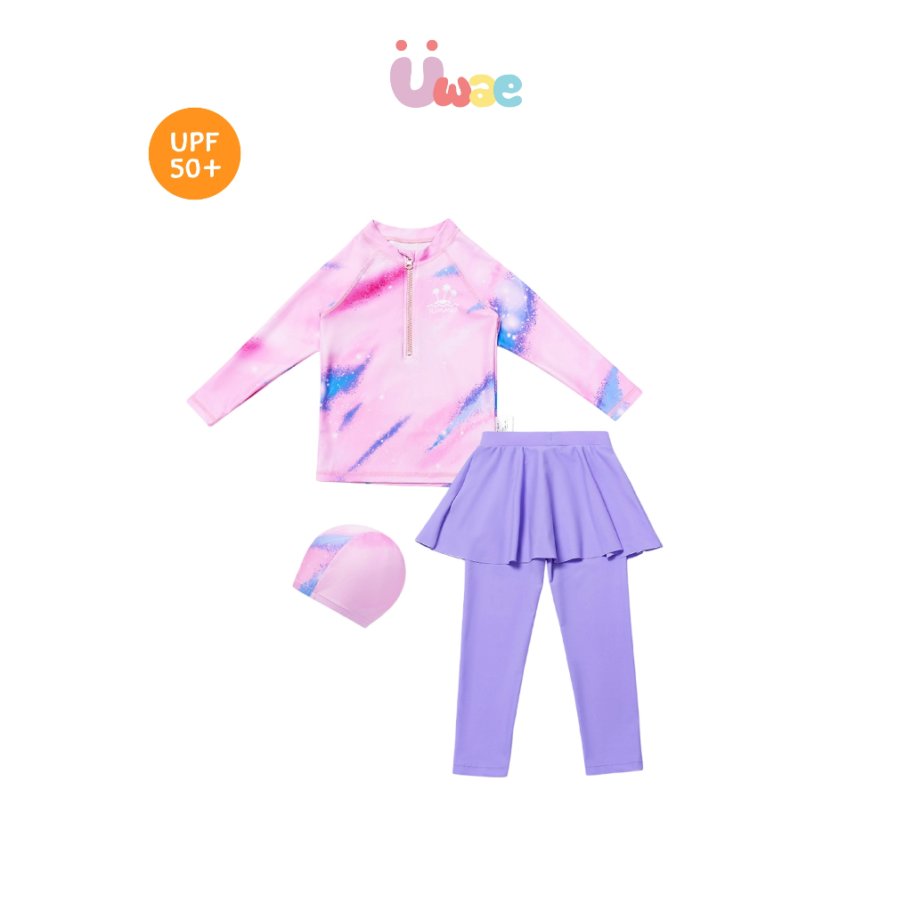 Uwae ชุดว่ายน้ำเด็กหญิงกันUV แขนขายาว พร้อมหมวก Galaxy Princess ชุดว่ายน้ำเด็ก รุ่นUV451