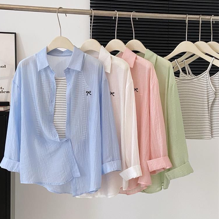 เสื้อเชิ้ต เสื้อเชิ้ตผู้หญิง สีพื้น ระบายอากาศดี ใส่ได้หลายเเบบ ป้องกันเเสงเเดด #02321