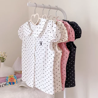 ☁️🖤#เสื้อPolka dot ☁️🖤 #เสื้อคอบัว แขนตุ๊กตา #ลายจุด น่ารัก
