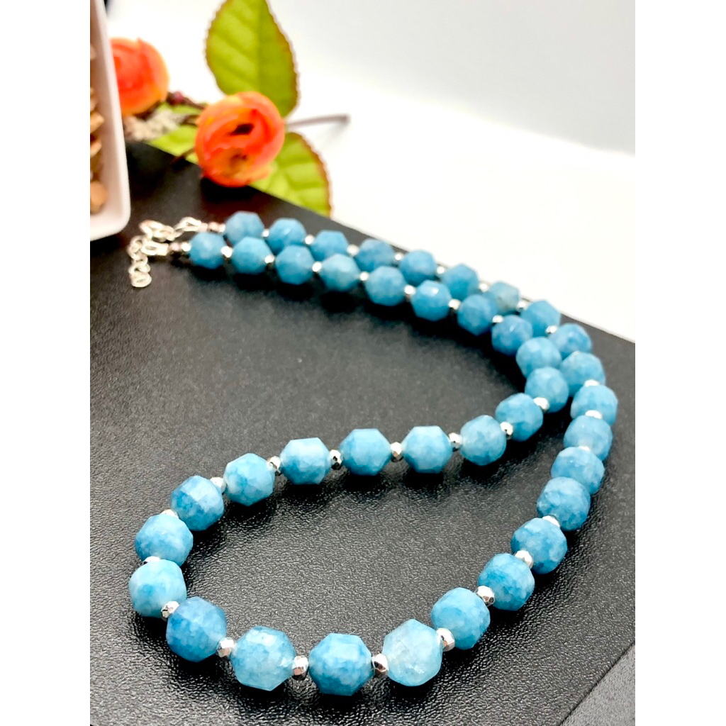 Beautiful 1 Pc Natural Blue Apatite Beaded Necklace 💙🩵🩵