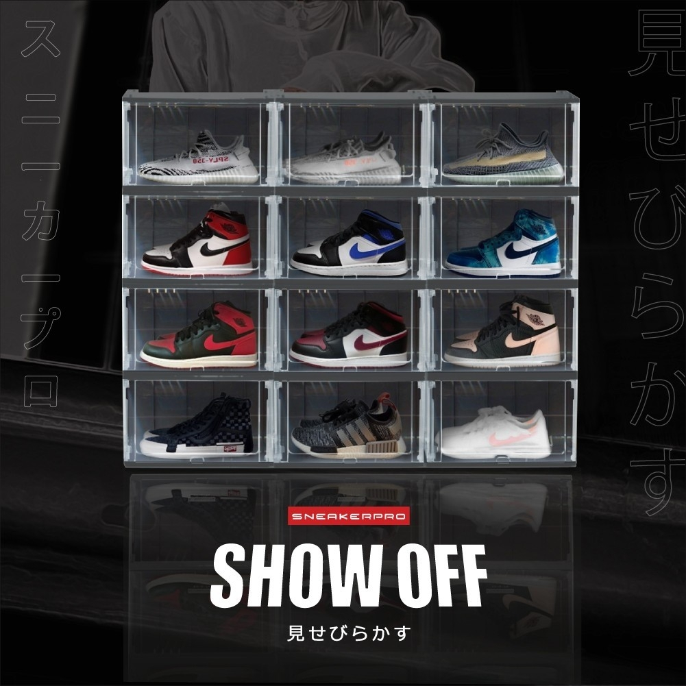 กล่องรองเท้า Sneakerpro รุ่น Show Off กล่องใส่รองเท้าฝาเปิด-ปิดสไลด์ มีรูระบายอากาศ ใส 180 องศา มองเห็นรองเท้าชัดเจน