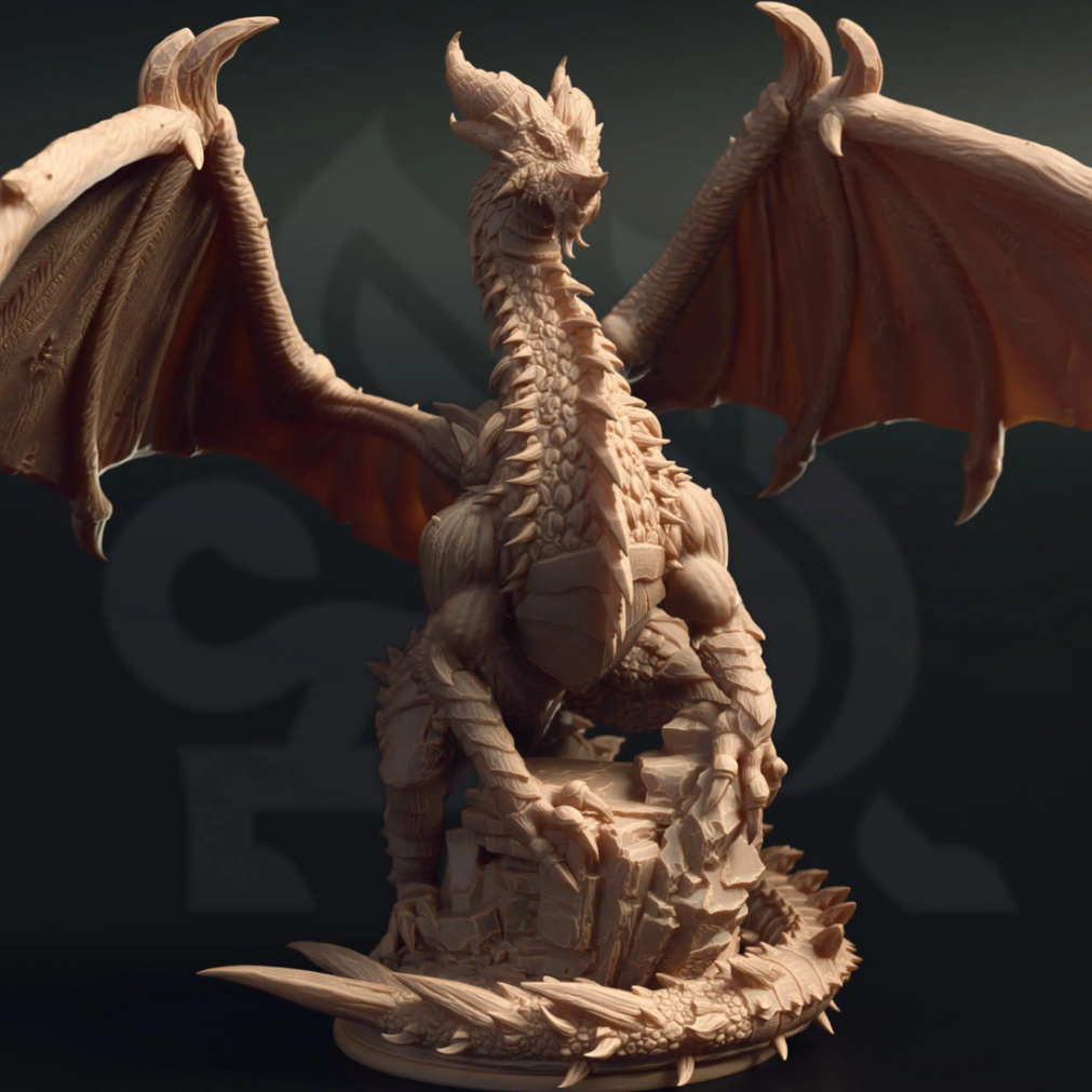 DND Dragon I Kurorgor – Ancient Black Dragon - Base 4 inch (งานเรซิ่นสีเทา)