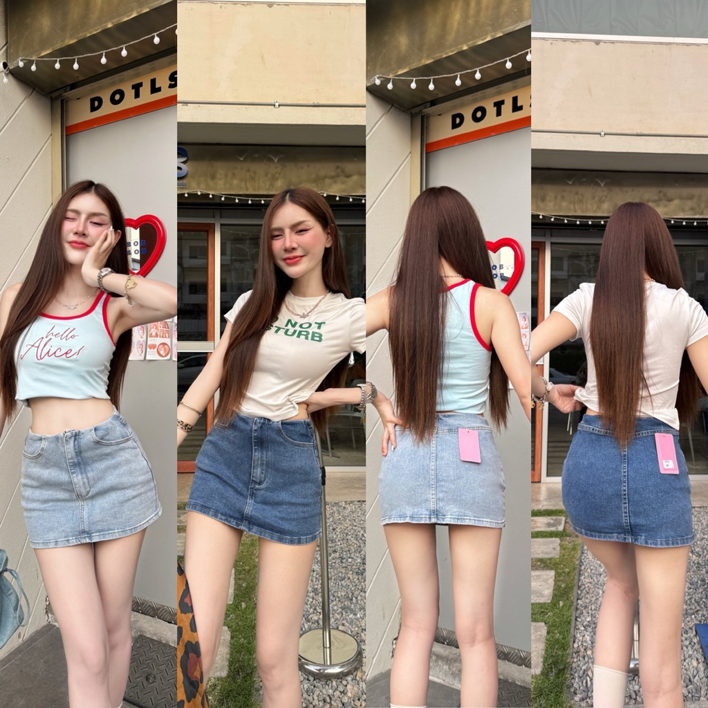 Liza  กระโปรงยีนส์สั้น ผ้ายืด mini skirt jean น่ารัก แบบซ้อการ์ดใส่ แบบที่สาวเวียดนามฮิต นิยมใส่  มีซับใน