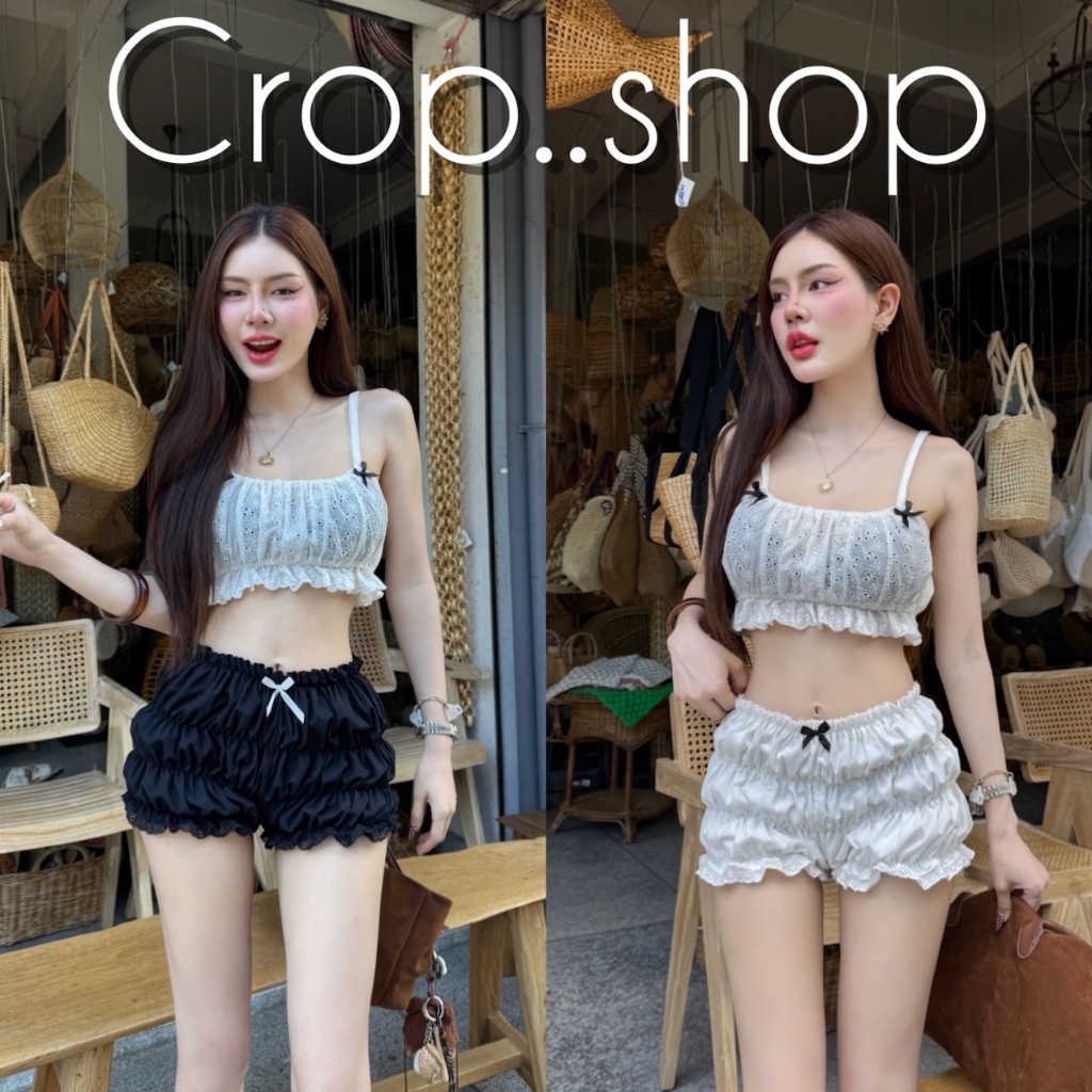 crop..shop (ขายเเยก) เสื้อเเละกางเกง น่ารักมาก เปิดเบาๆ มีโบว์น่ารักๆ ใส่เเยกก็เลิศใส่คู่ก็ปัง