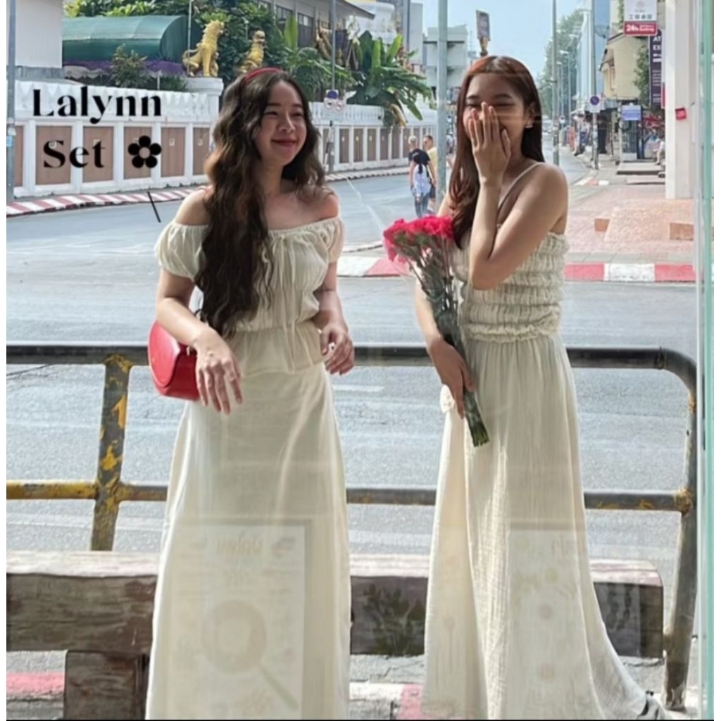 ส่งต่อwanpencotton Lalynn set เซ็ทเสื้อแขนกุด กระโปรงทรงเอยาว