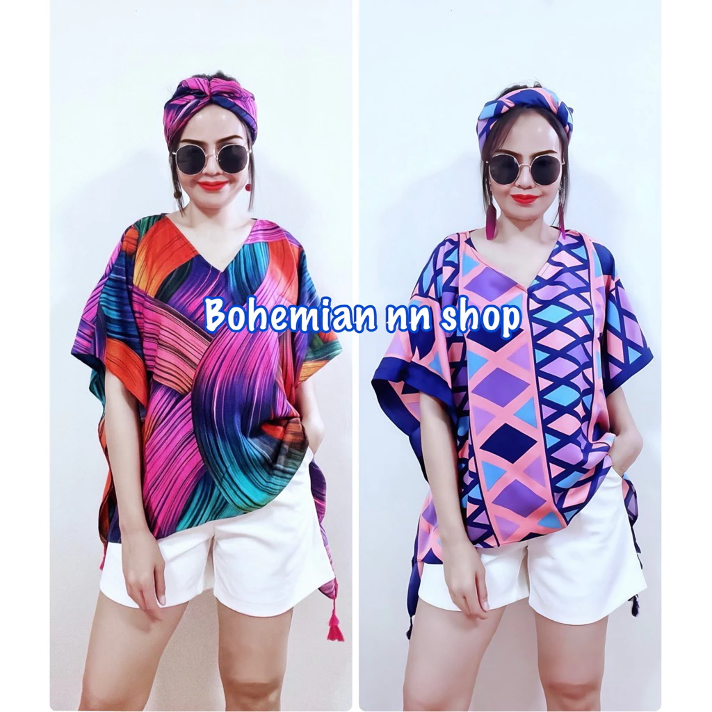 🍭🎀เสื้อโบฮีเมียนงานใส่สบายสาวอวบใส่ได้ ไม่ร้อนเนื้อผ้าโพลีเอสเตอร์ สีสันแบบจี้ดๆพร้อมจัดส่งแล้วจร้าาา🎀🍭